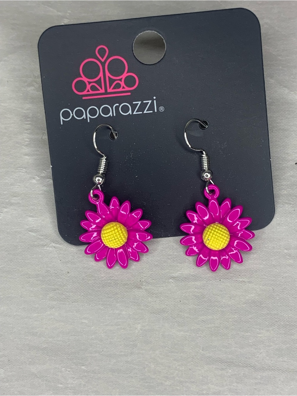paparazzi Hot Pink Daisy Earrings with Yellow Center